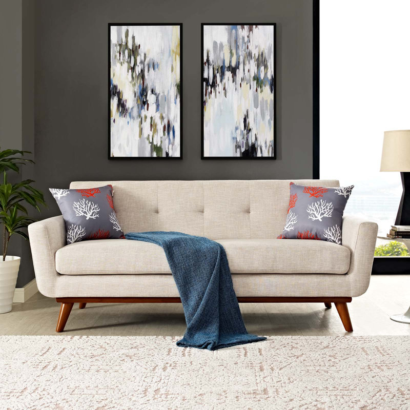 Modway Engage Upholstered Fabric Loveseat, Beige Polyester Blend