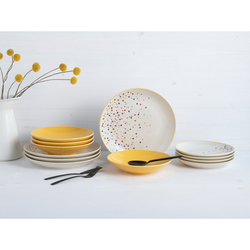 Joy Piece Stoneware Dinnerware Set - Service for 4, Yellow