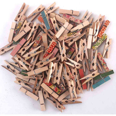 Mini Wooden Clothespins Photo Paper Peg Craft Clips, 100 Pack