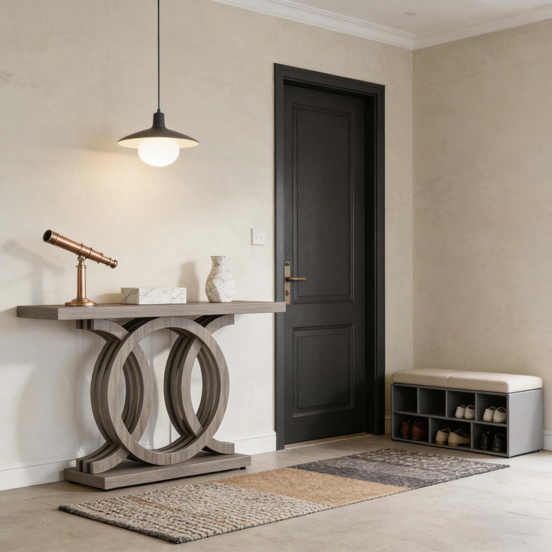 Élégante console décorative avec un design polyvalent pour la présentation et le rangement dans les espaces domestiques