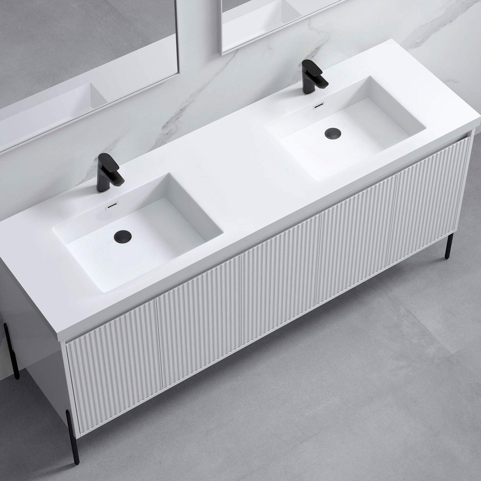 Socwell 73" Double Bathroom Vanity, White, White