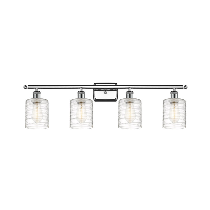 Leilani 4 - Light Dimmable Vanity Light, 60 Watt Vintage Incandescent Bulb, Polished Chrome, Clear Deco Swirl
