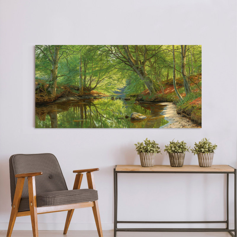 A Stream Through The Woods by Peder Mork Monsted - Wrapped Canvas Print, 35 cm H x 70 cm W