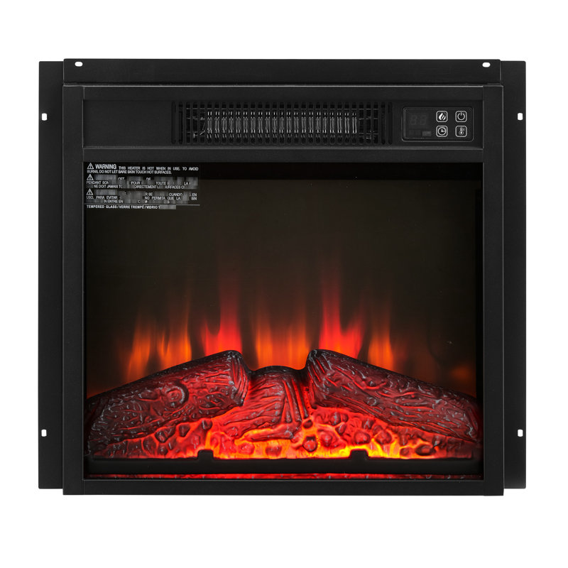 Foyer électrique encastré 45,7 cm (18 po), 1400 W, télécommande, effet flamme réaliste, verre trempé noir, chauffage de chambre, 120 V, boutons tactiles et télécommande, pour une chaleur agréable à la maison.