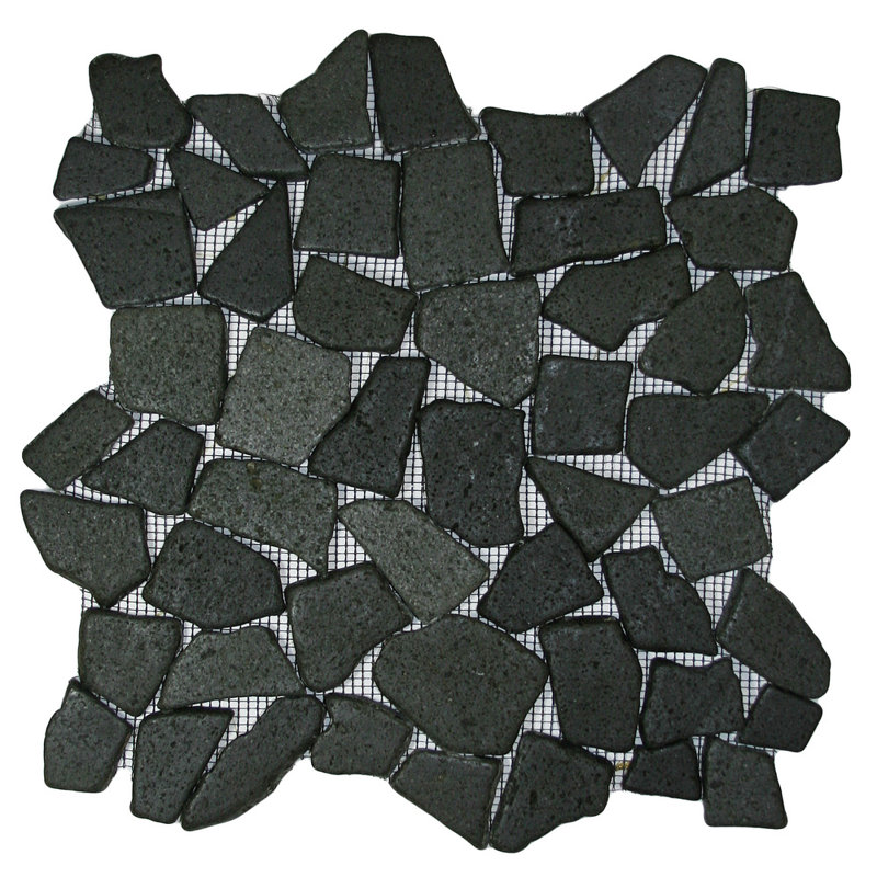 Carrelage mosaïque noir en pierre naturelle et imperméable pour les douches de plancher dosseret Pi.