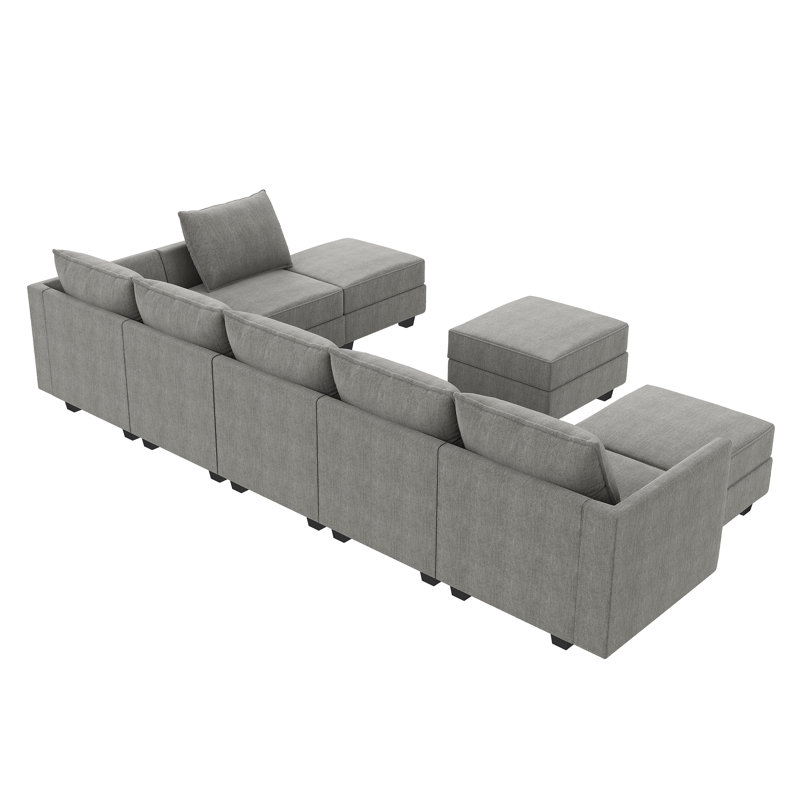 Canapé modulaire en U gris avec méridienne