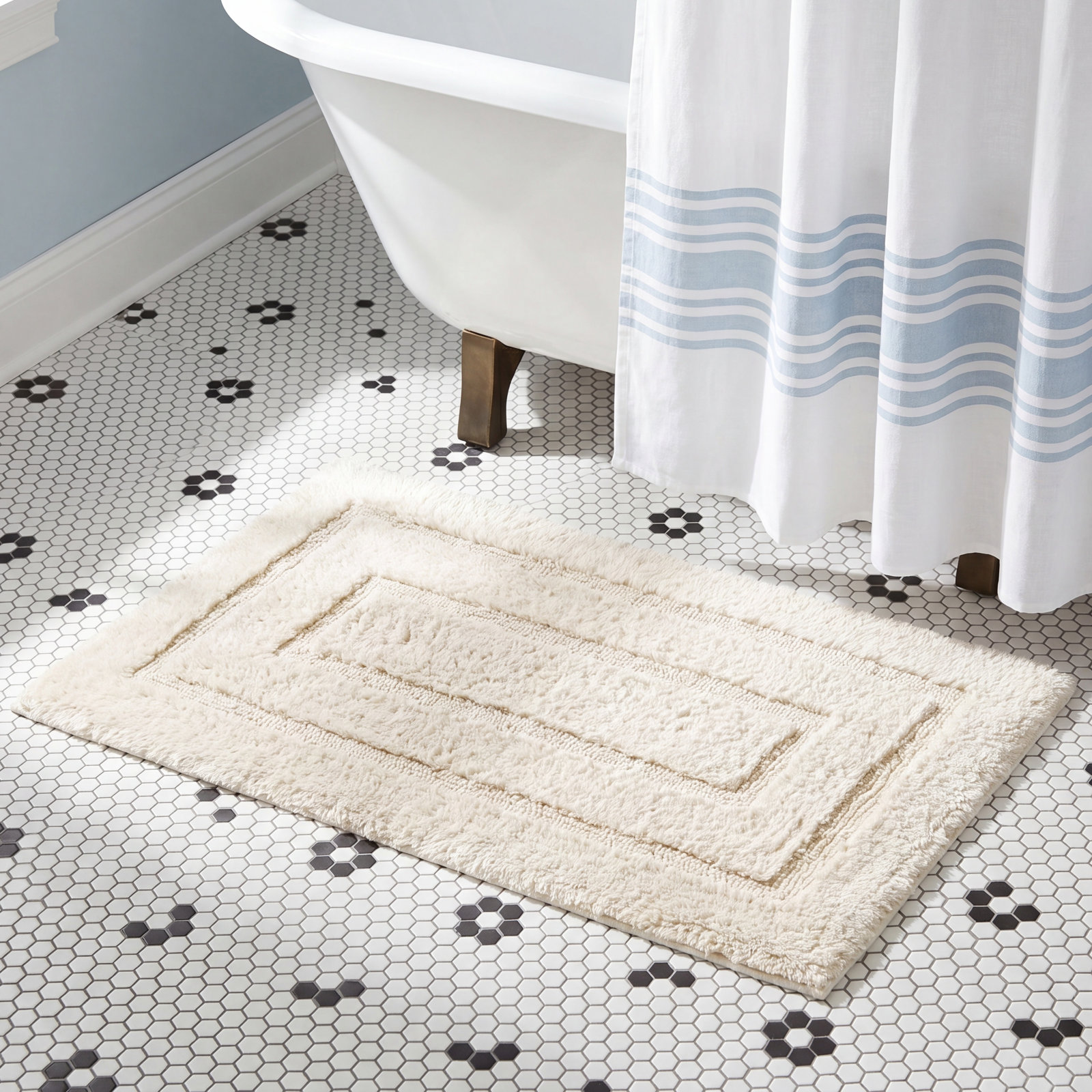Apolonia Cotton Non-Slip Bath Rug, 20" H x 32" W, Ivory