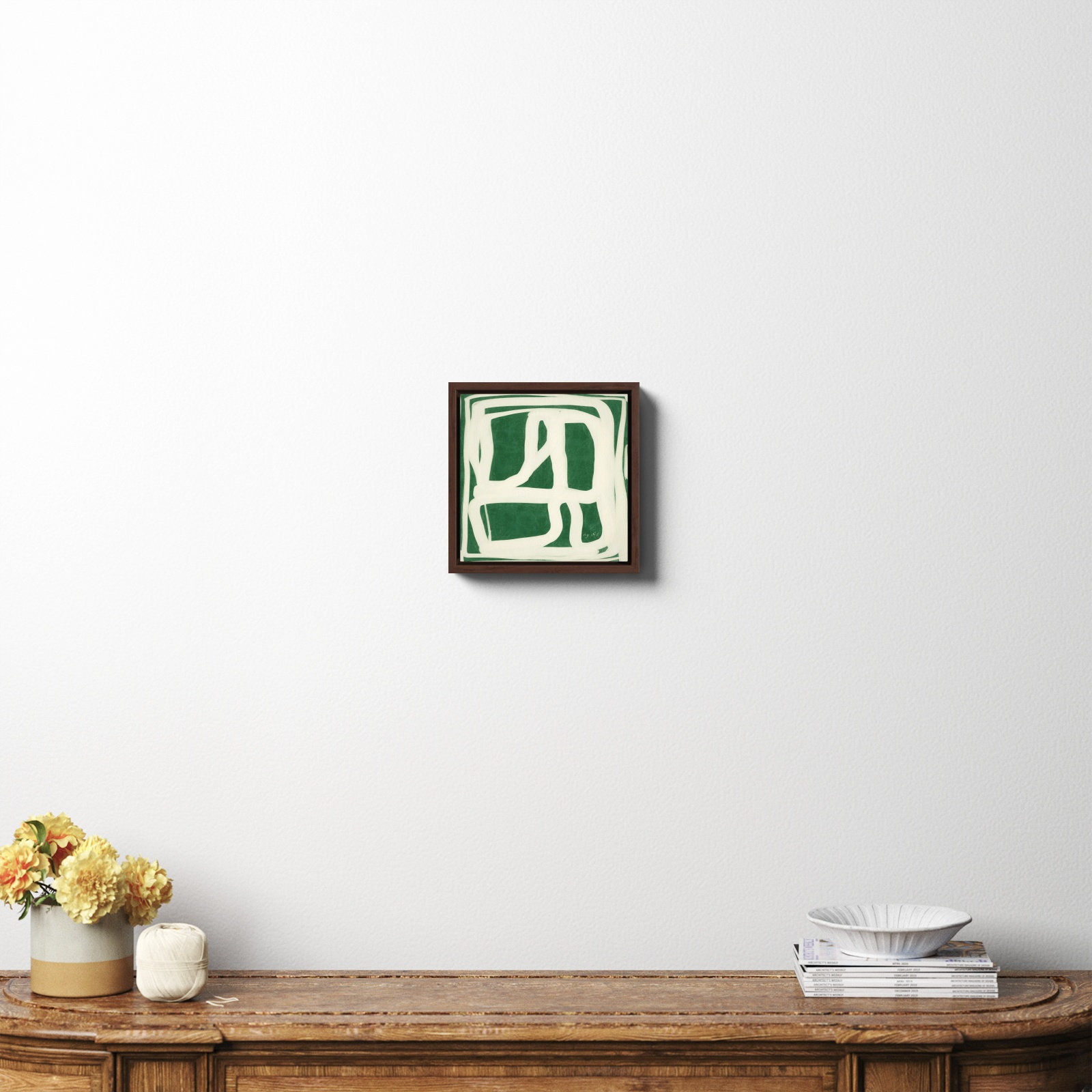 Green White Movement Painting by Ivy and I, No, 12" H x 12" W x 2" D, Espresso Framed Canvas