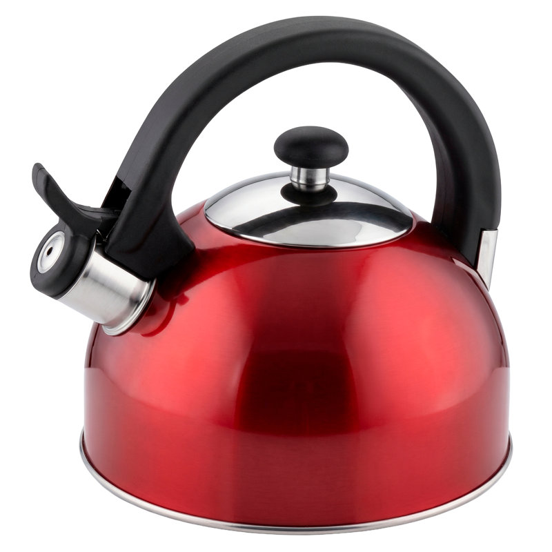 Bouilloire à sifflet Magefesa Sabal, bouilloire en acier inoxydable de 2,1 pte avec poignée ergonomique, bec verseur facile et couvercle amovible, rouge
