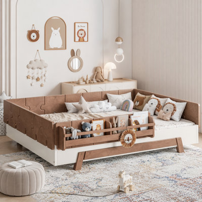 Full Montessori Floor Bed with Guardrails & Bookshelves