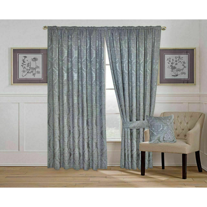 Pair of Jacquard Eyelet Ring-Top Curtains – Fully Lined – Available in Multiple Sizes, Silver, 168 W x 137 D cm