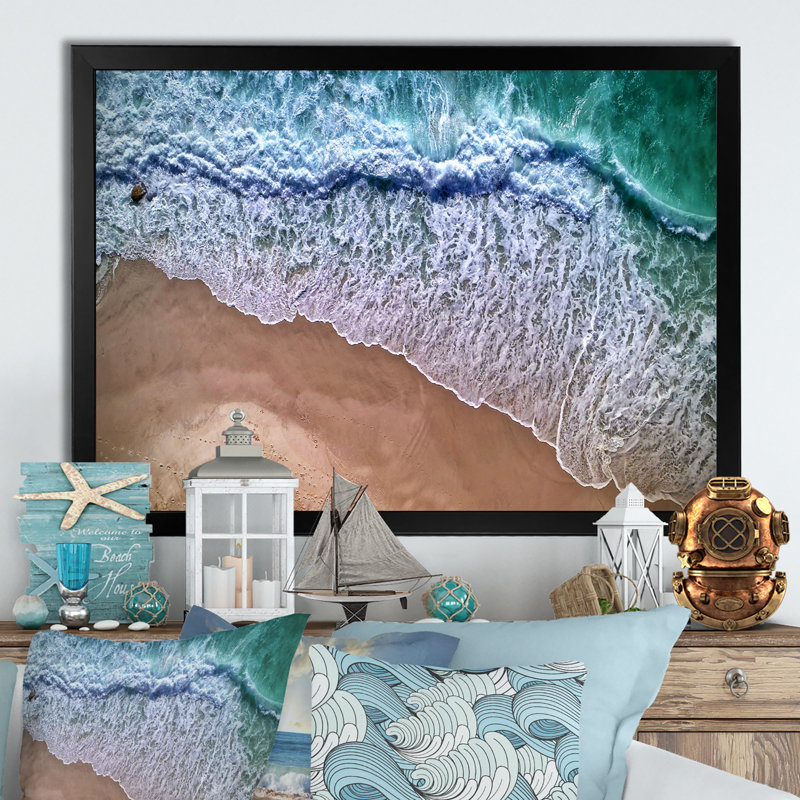 Vue aérienne de la côte de l'océan - Décoration murale nautique et côtière en toile, H 8 po x l 12 po x P 1,5 po