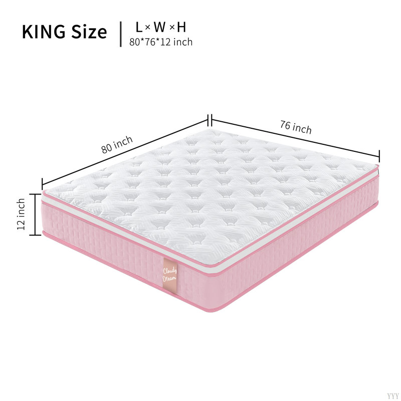Housse tricotée fraîche en mousse à mémoire de forme avec matelas hybride 12 pouces Certipur-US, Très grand lit