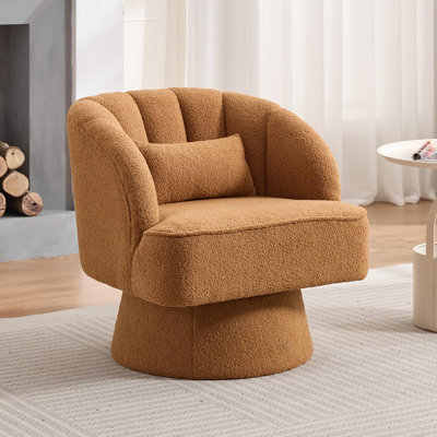Fauteuil d'appoint moderne pivotant à 360 °, fauteuil rembourré en velours avec dossier rayé et coussin moelleux, fauteuil de salon confortable et rond, brun Teddy