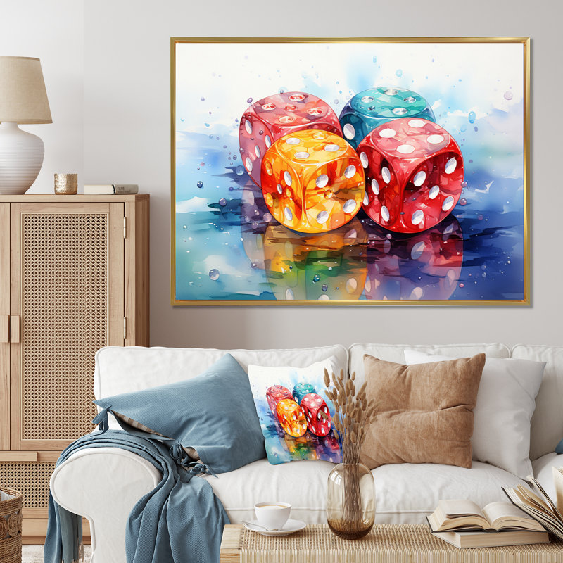 «Casino Royale Dice I», art mural sur toile, jeux de casino, Cadre flottant doré, H 24 po x l 32 po x P 1 po