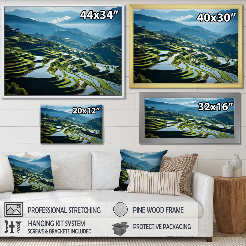 China China, riz en terrasses II sur toile, Cadre flottant blanc, H 12 po x l 20 po x P 1 po