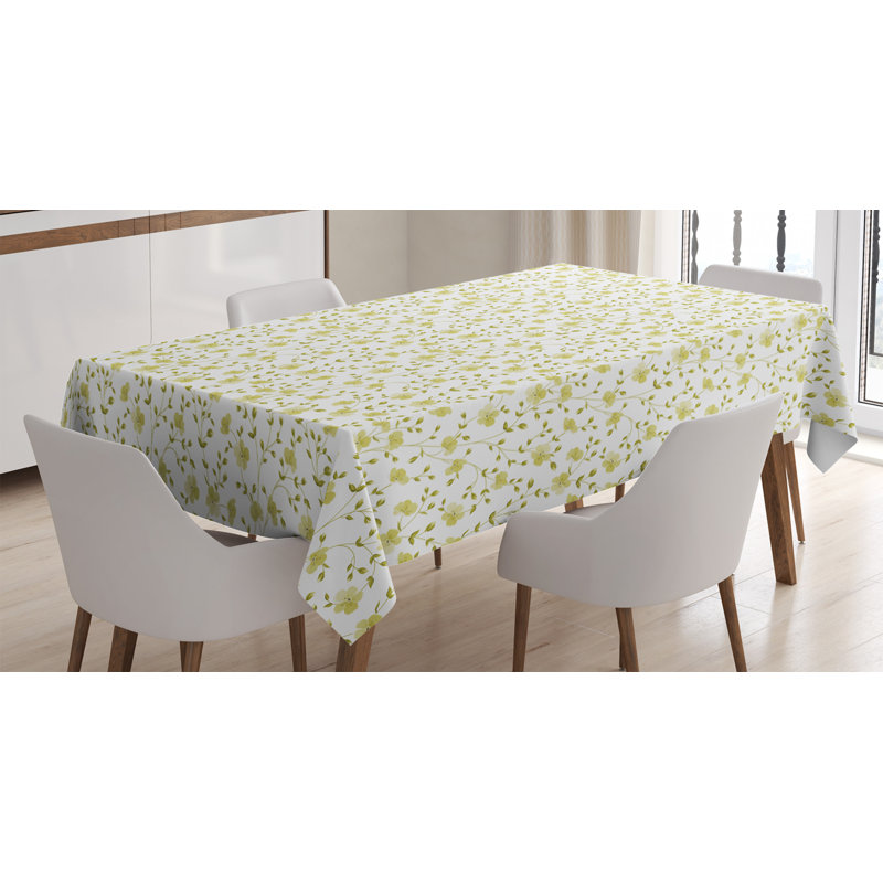 Ambesonne Flower Tablecloth, Flowers Pattern Botanical Cheering Sunny Day Simple Ornamental Illustration, Rectangular Table Cover For Dining Room Kitchen Decor, 52" X 70", Pale Green White