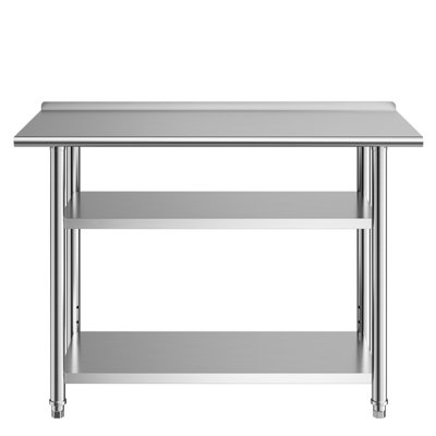 Table de travail en acier inoxydable, table de préparation alimentaire de 61 x 122 cm avec 2 tablettes et dosseret, poste de travail de cuisine commerciale, table de travail utilitaire robuste en métal