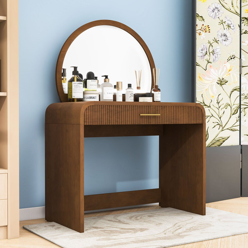 Coiffeuse de maquillage avec miroir DEL amovible et tiroir spacieux, Espresso