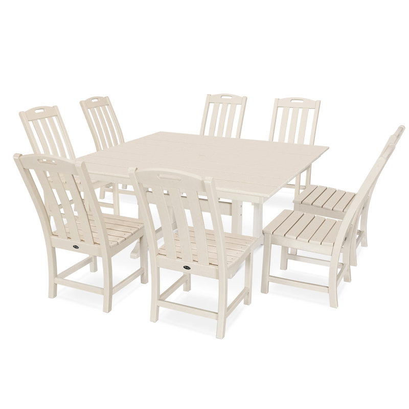 TREX Outdoors Yacht Club 9-Piece Farmhouse Trestle Side Chair Dining Set, Sand Castle