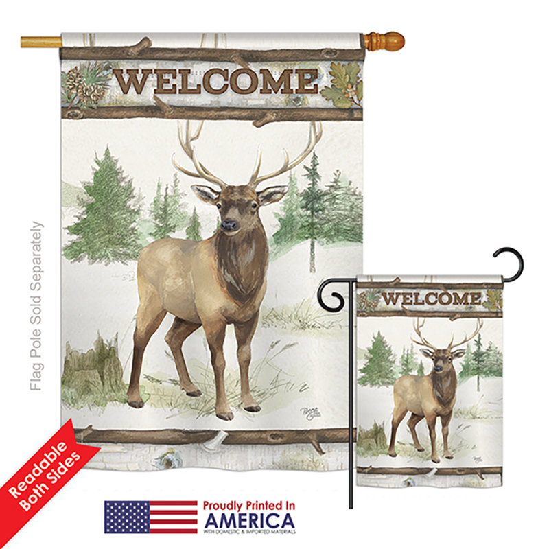 « welcome cerf », faune sauvage, polyester de 2 côtés 40 x 28 po ensemble de drapeau