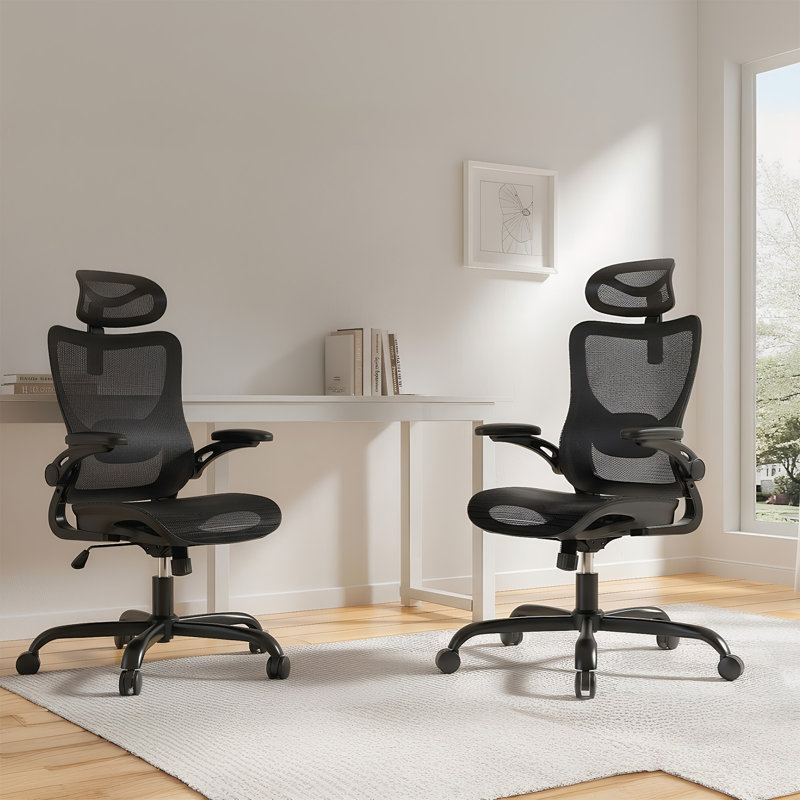 Chaise ergonomique à dossier haut en filet avec soutien lombaire, appui-tête et accoudoirs réglables pour le bureau et les jeux, appui-tête en 2 dimensions, accoudoirs rabattables en 3D (ensemble de 2)