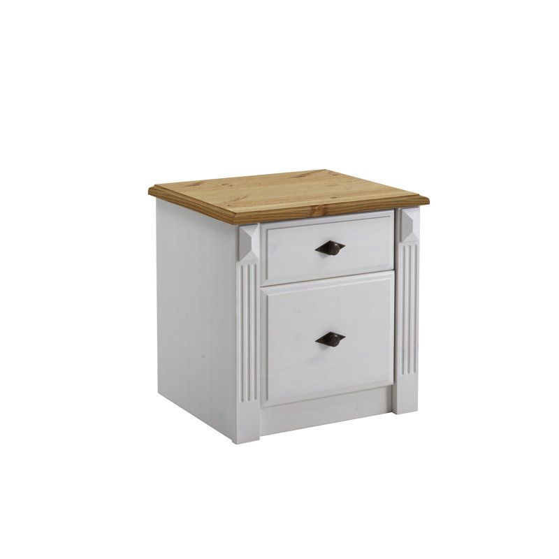 Eva 53cm W Wood Bedside Table, White/Leach-coloured