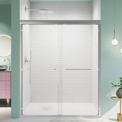 Porte de douche coulissante double semi-sans cadre l 56 "à H 72" H * 72 ", porte de douche en verre trempé épais de 1/4" (6mm)