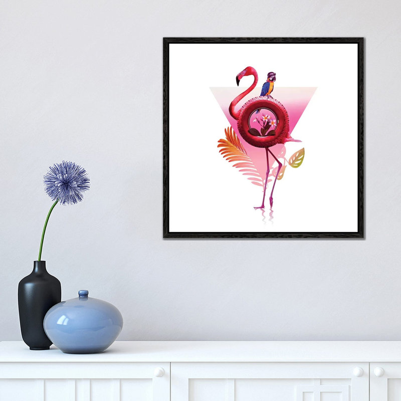 Flamingo Ride by Ali Gulec - Floater Frame Print on Canvas, Black Framed Canvas, 45.72 cm H x 45.72 cm W