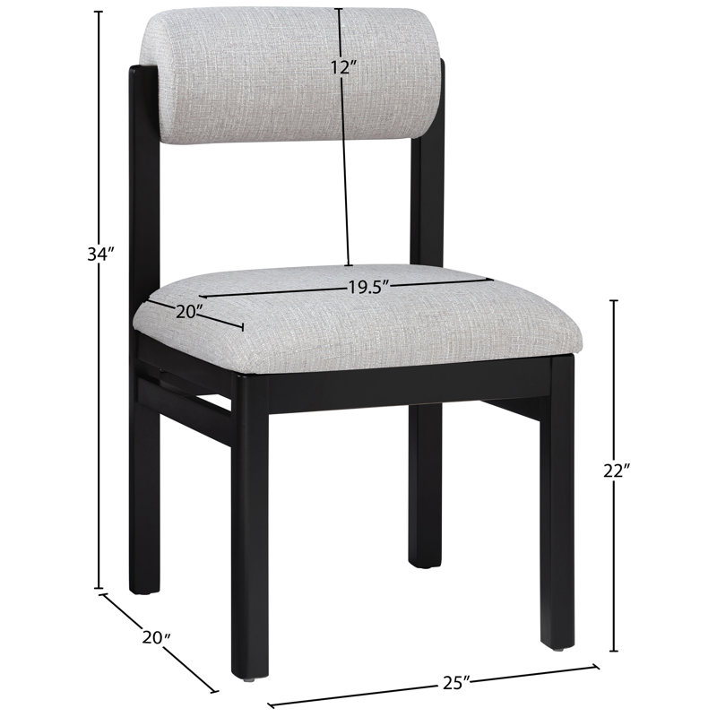 Chaise rembourrée en tissu texturé Frakes, Tissu gris texturé en lin, Teinte noire