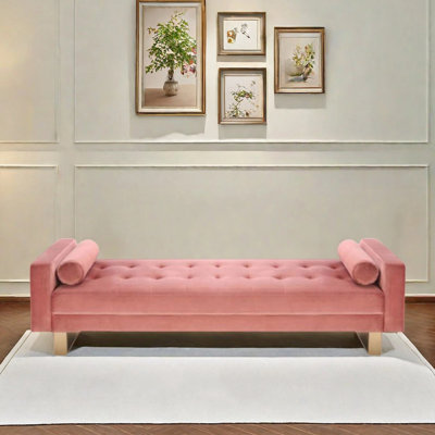 Velvet Upholstered Steel Bench Wide Comfort