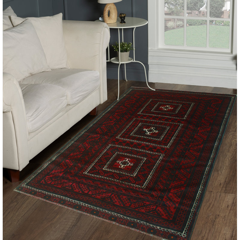 Tapis unique en laine noué à la main de style années 1980 de 3 pi 8 po x 6 pi 9 po Jamarus