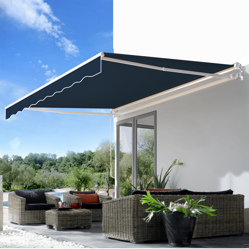 Auvent de terrasse à pente manuelle AECOJoy, l 156 po x P 120 po, Bleu marine, Couleur unie