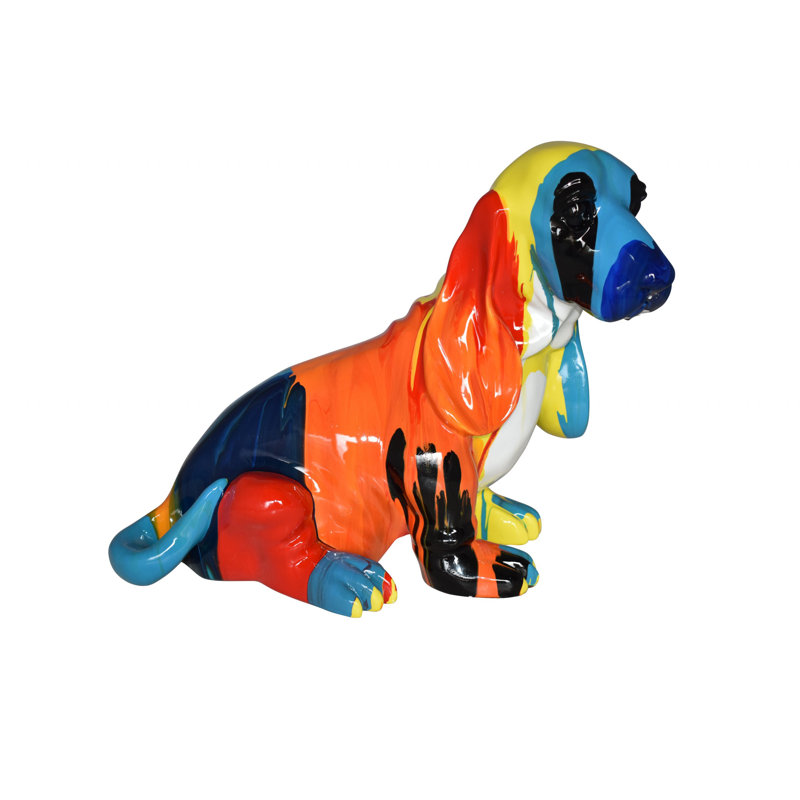 Statue de chien de basset Hoschton Modern Paint Drops en résine Dimensions: 16 po x 8 po x H 13 po
