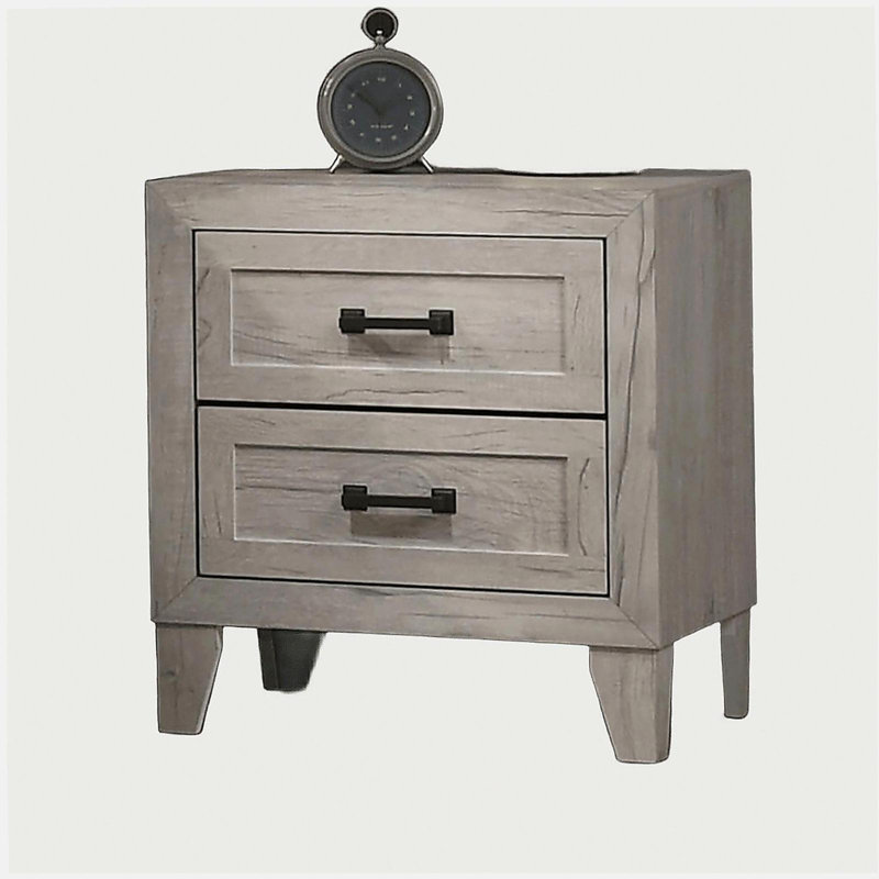 Bedside Table White Wash Finish Striking Elegant 1pc Nightstand Contemporary Style Black Bar Pull 2-Drawers