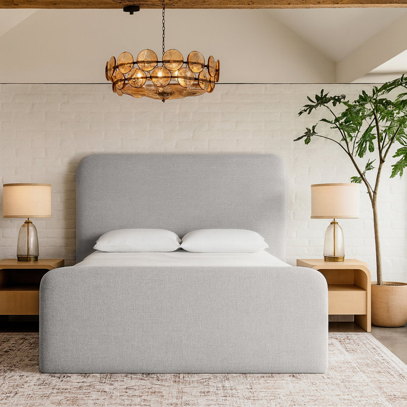 Fira Daliah Linen Textured Fabric Upholstered Bed, Grey Linen Textured Fabric, King