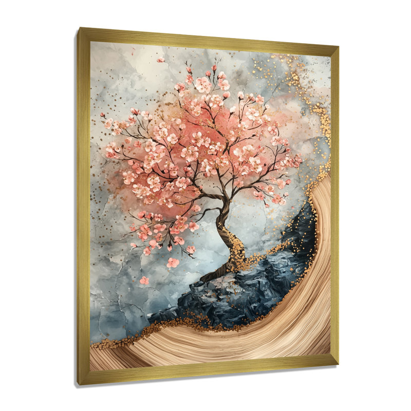 Mobin - art mural floral, H 40 po x l 30 po, Reproduction encadrée d'une seule photo, Doré