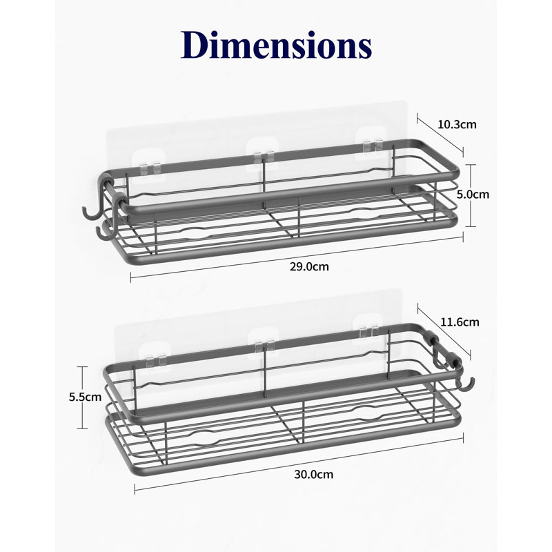 2-Pack Grey Drill-Free Rustproof Shower Shelves