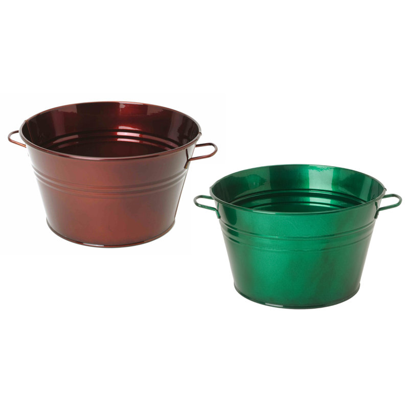 Rozario Metal Pot Planter, Glazed Caramel/Glazed Green, 8.5" H x 13.5" W x 13.5" D