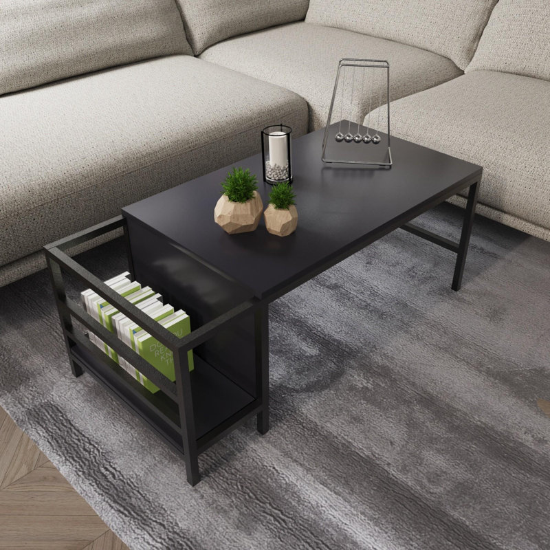 Élégante table basse avec pieds en métal, couleur anthracite, 43,3 po x 19,7 po x 23,6 po | 100% panneau de particules enduit de mélamine, épaisseur: 0,7 pouce | Pieds thermolaqués électrostatiques durables, parfaits pour le salon