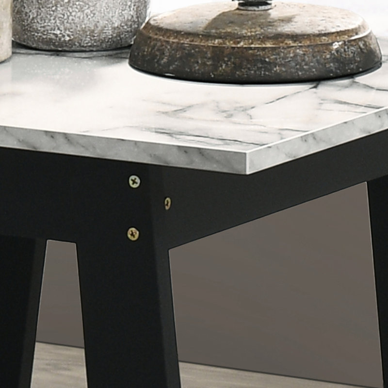 Table de bout de 19 po avec plateau en faux marbre, cadre noir, espace et style
