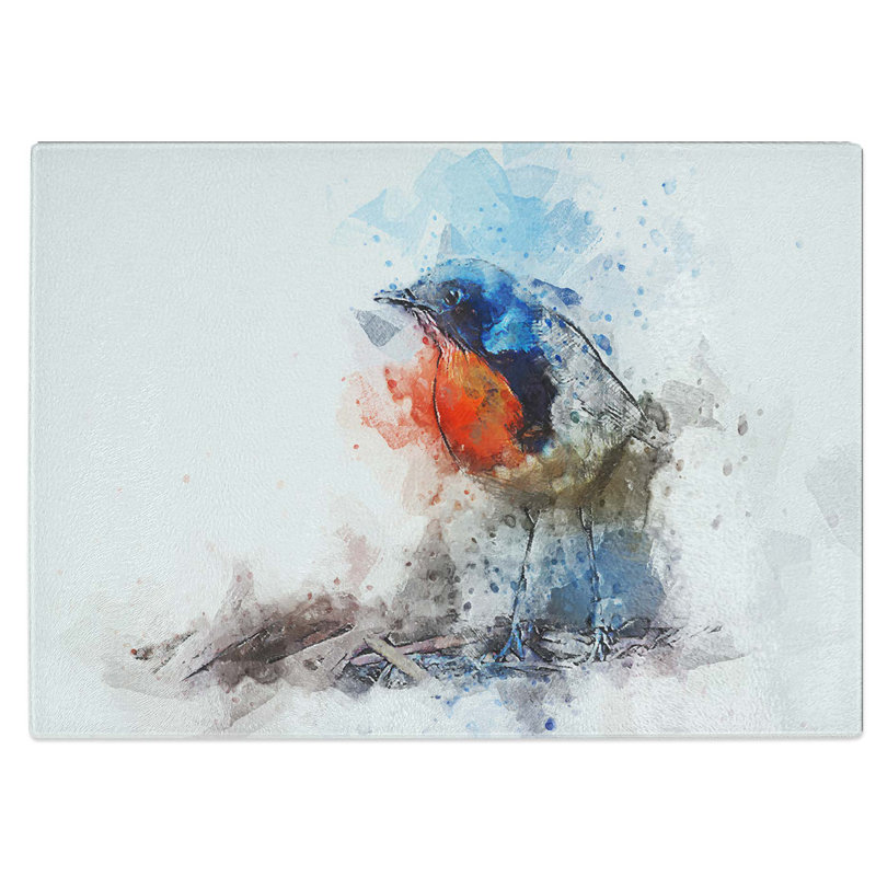 Tempered Glass Robin Bird Chopping Board, 28.5 cm W x 20 cm L
