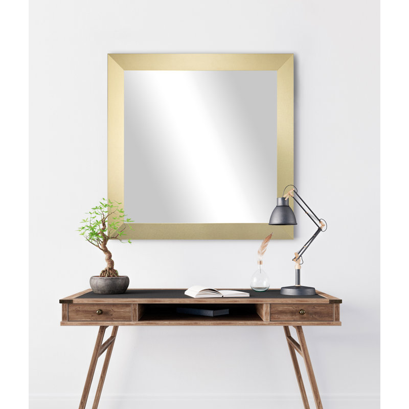 Bahena Engineered Wood Flat Wall Mirror, 29" x 29", Gold