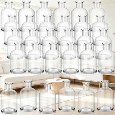 30 Pack Small Glass Bud Vases 4 Inches Mini Flower Vases Bulk for Centerpieces, Clear Glass Bottles Vintage Rustic Wedding Table Home Decor