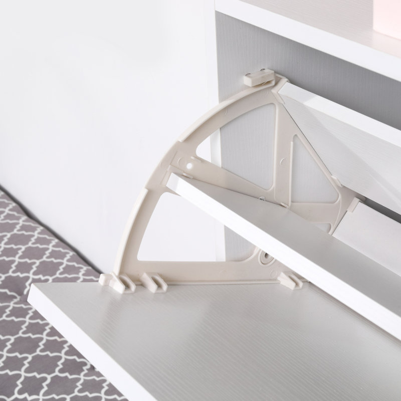 Slim Shoe Cabinet, Trendy Shoe Storage Cabinet With 3 Large Fold-Out Drawers & A Spacious Top Surface For Small Items
