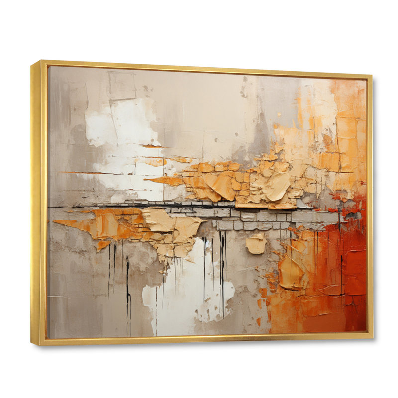 Abstract Canvas Wall Art, Orange Impressionist Style Print - Orange Impressions I, Gold Floater Framed, 12" H x 20" W x 1" D