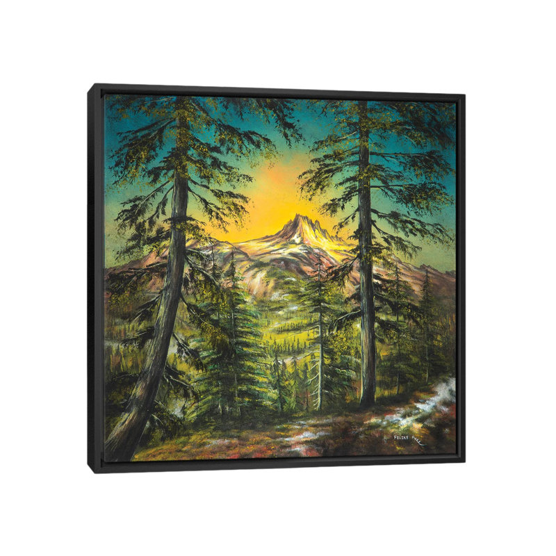 Mountain Glow 1 Piece Painting on Canvas, 66.04 cm H x 66.04 cm W, Black Framed