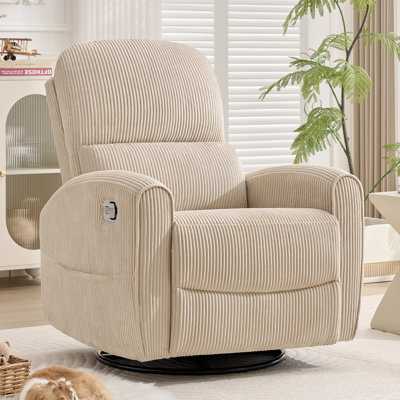 32" Wide Modern Upholstered Swivel Rocker Glider Nursery Recliner with Adjustable Headrest and Lumbar 