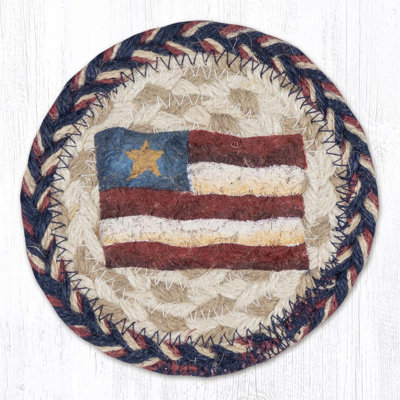  Primitive Star Flag Printed Coaster 5" H Round, Rustic Americana Patriotic Design