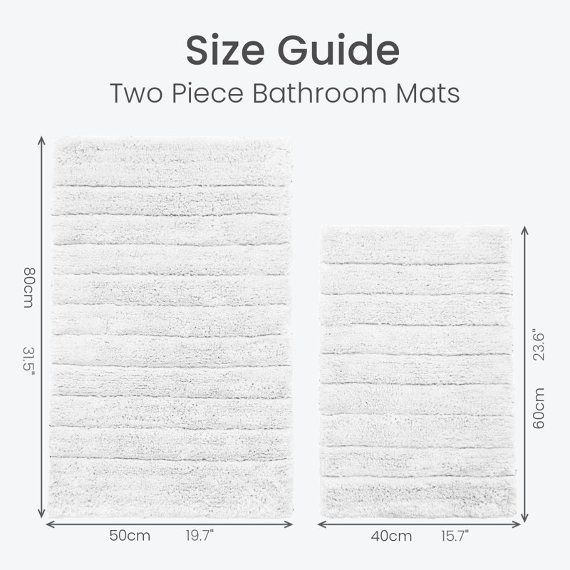 Shiwanda Ribbed Two Piece Bath Mat Set, White